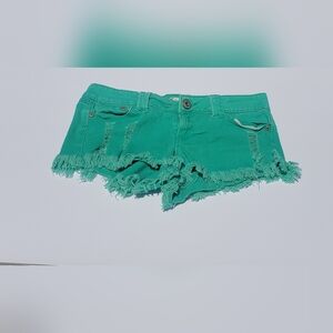 Blue Asphalt Teal Frayed Jean Shorts
